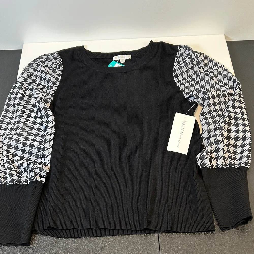 Design History Printed Houndstooth Chiffon Long Sleeve Sweater Women’s‎ Size - Picture 2 of 12